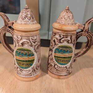 VINTAGE SET OF SOUVENIR GERMAN BEER STEIN SALT & PEPPER SHAKERS Florida